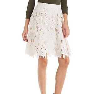 Ark & Co. Women's Floral Lace Skirt Asymmetrical Knee Length Lined Cream S